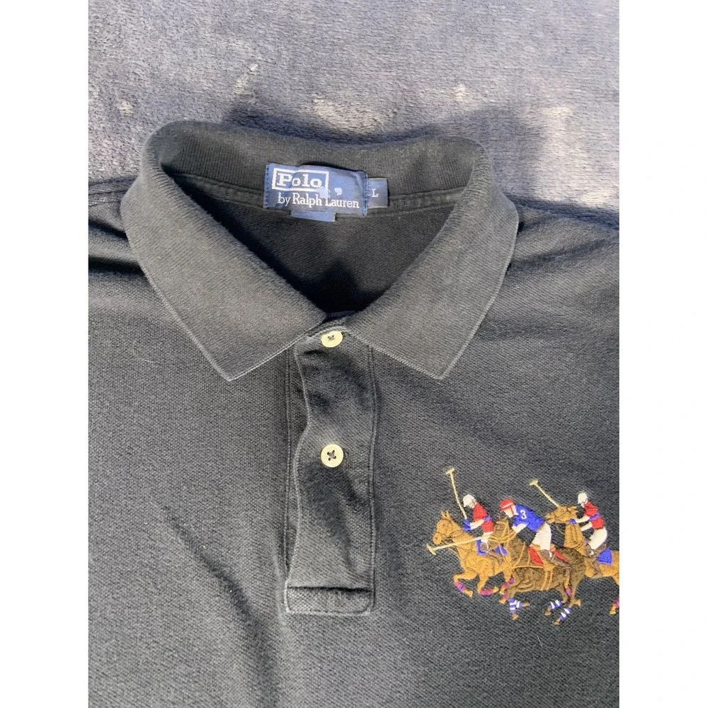 Polo Ralph Lauren Triple Pony Polo Shirt Men L Black Cotton Pique Classic Fit L